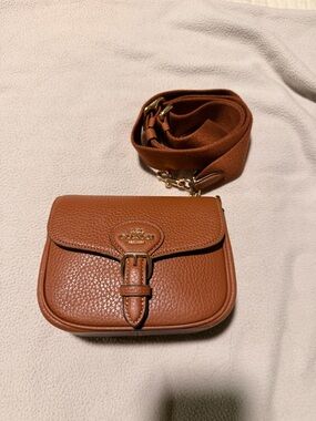 Coach Pebbled Leather Crossbody in Cognac Brown with Gold Hardware